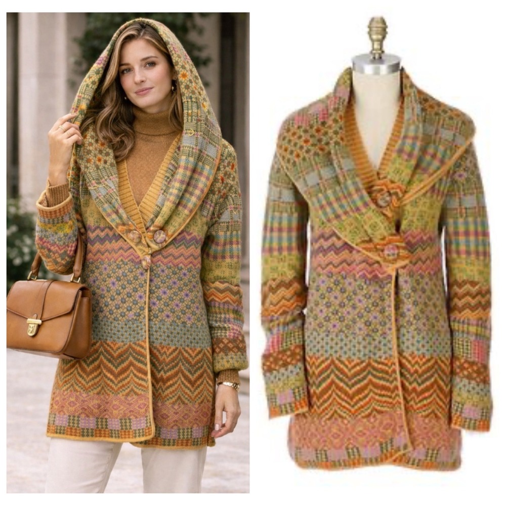 IVKO 100% lambswool removable shawl collar cardigan Size M Anthropologie boho - Picture 1 of 10